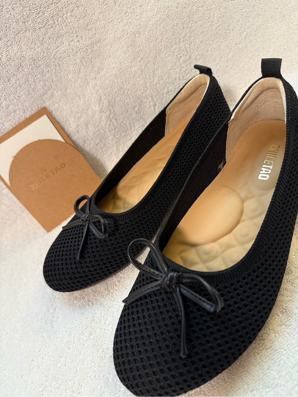 Black Mesh Ballet Flats with Bow. Bundle shoes were deeper discount. - Picture 7 of 13